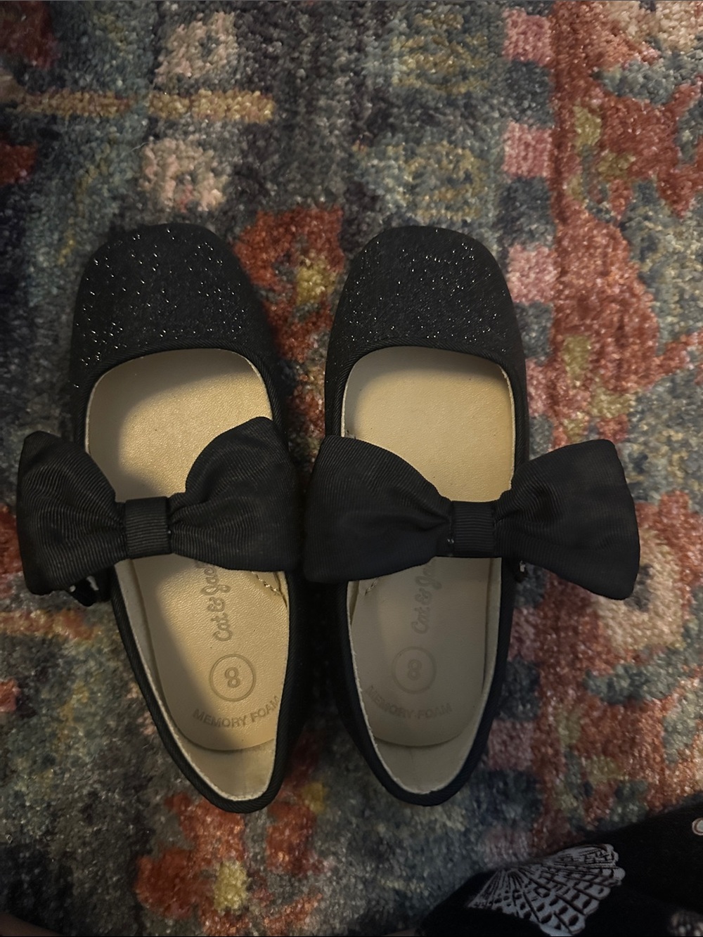 Cat & Jack Black Glitter Bow Ballet Flats